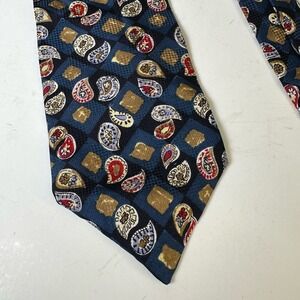 Vintage Guy Laroche Diffusion 100% Silk Paisley Geometric Navy Multicolor Tie
